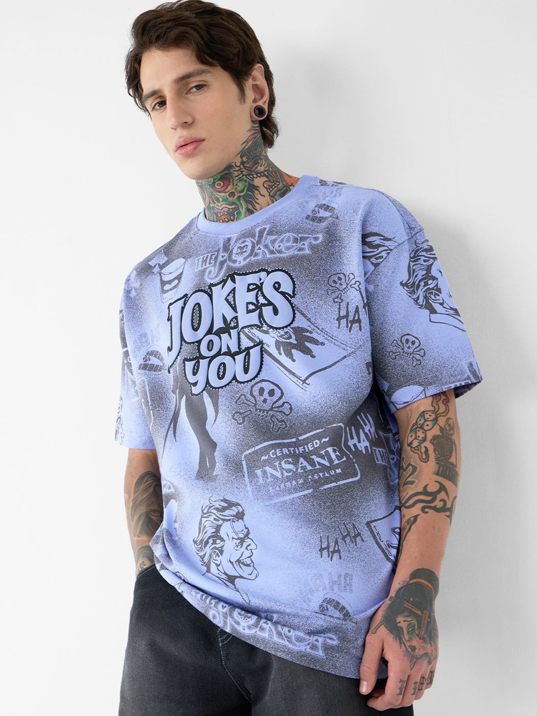

The Souled Store Men Printed Oversized T-shirt, Lavender