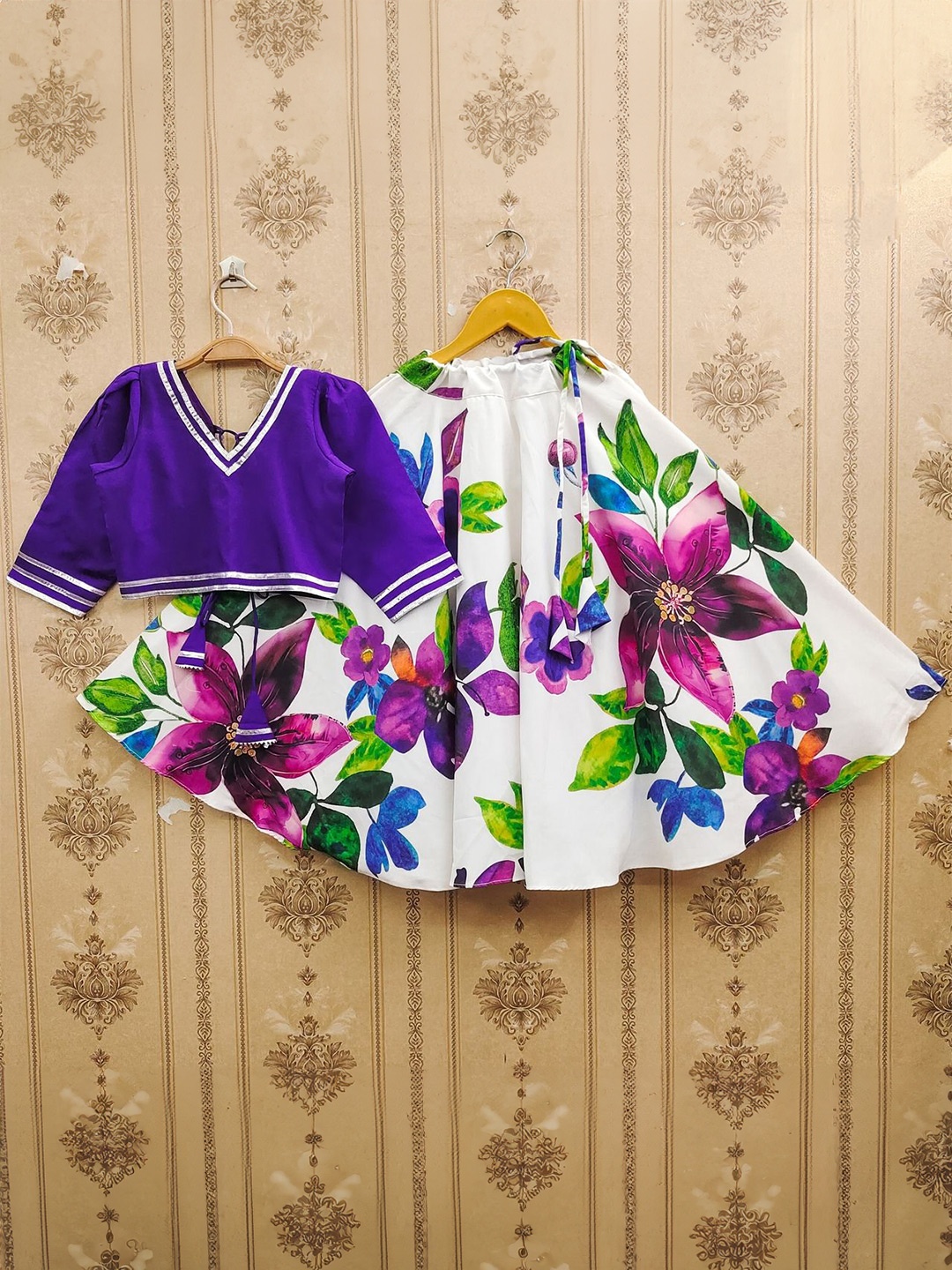 

BAESD Girls Embellished Ready to Wear Lehenga &, Purple