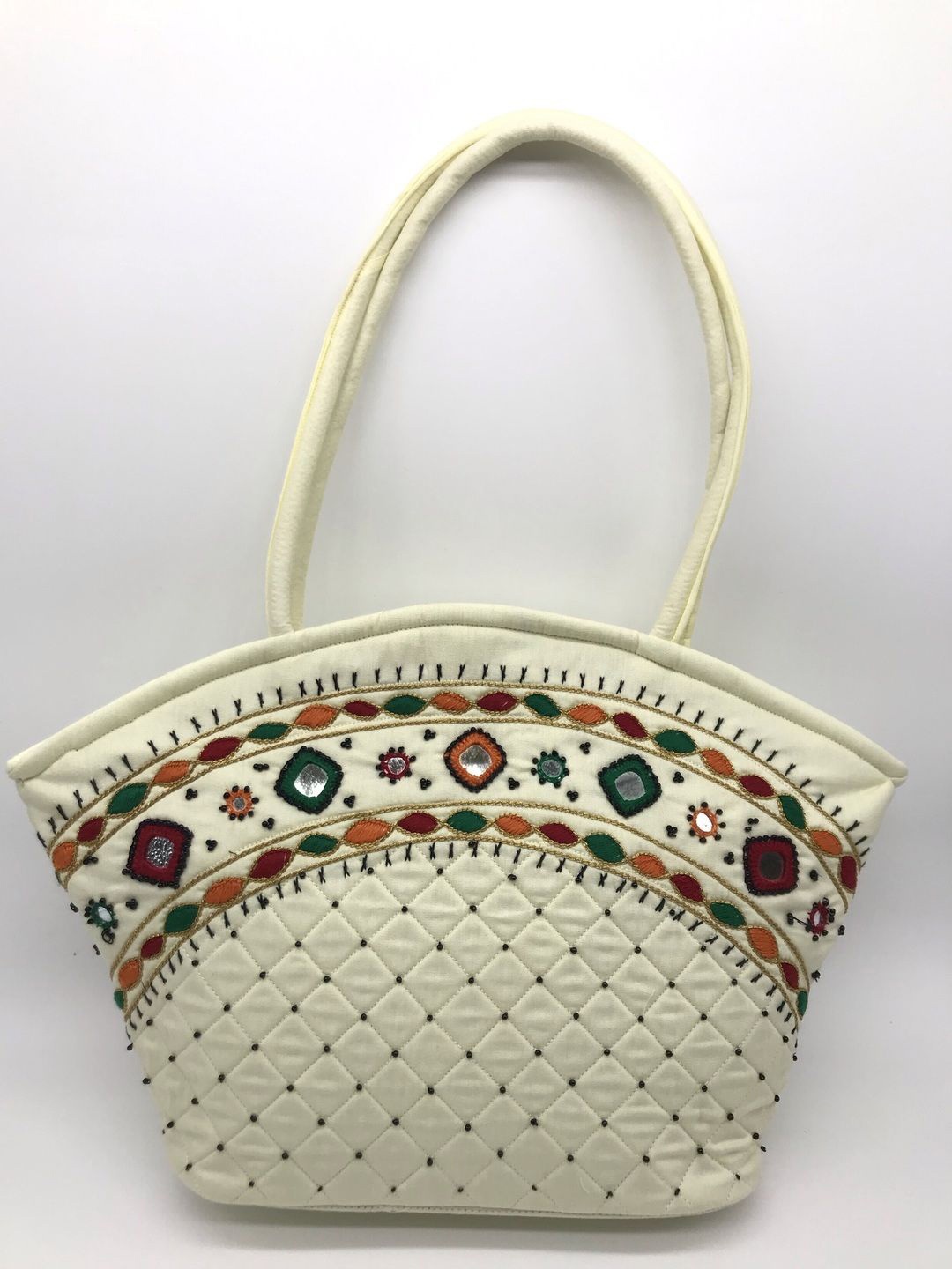 

SriShopify Handicrafts Embellished Swagger Shoulder Bag, White