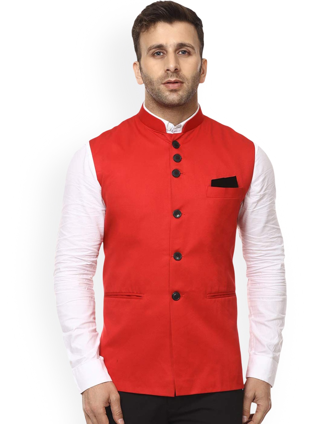 

VEERA PARIDHAAN Chinese Collar Nehru Jackets, Red