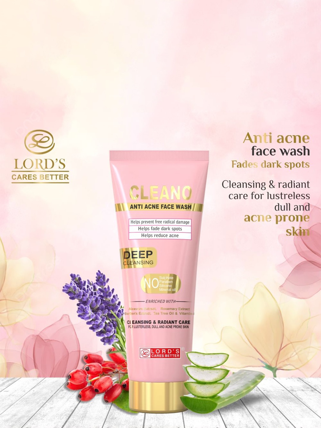 

Lord's Skincare Cleano Aloe Vera & Rosemary Deep Cleansing Anti Acne Face Wash - 100ml, Off white