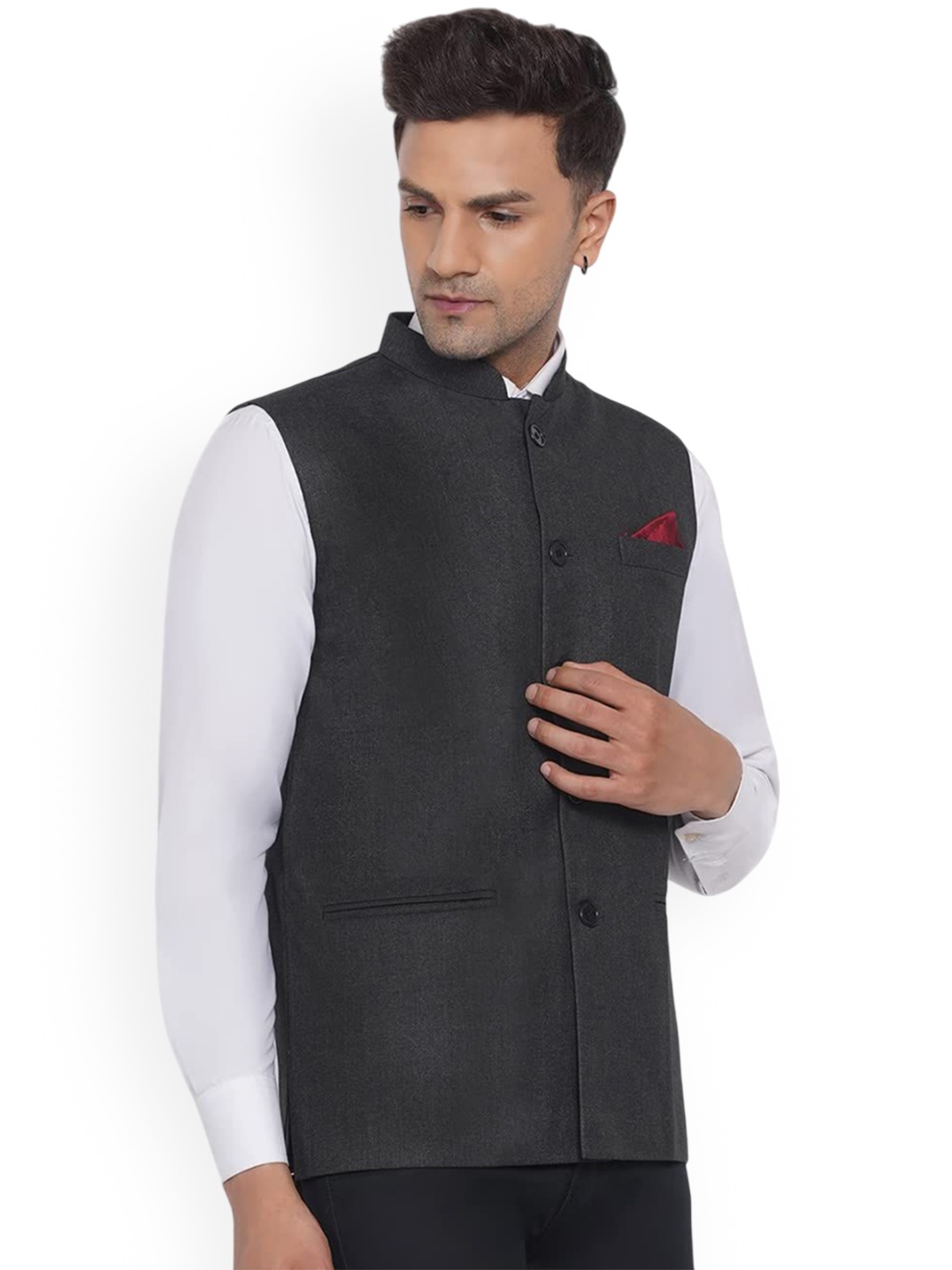 

VEERA PARIDHAAN Mandarin Collar Nehru Jacket, Grey