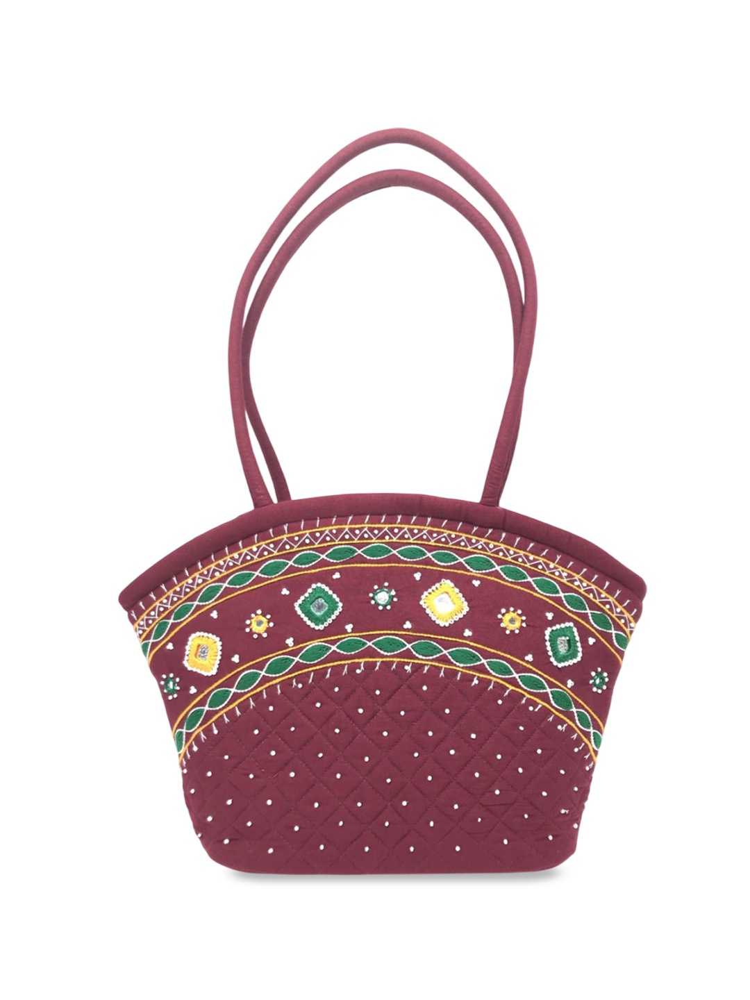 

SriShopify Handicrafts Ethnic Motifs Embellished Structured Hobo Bag, Maroon