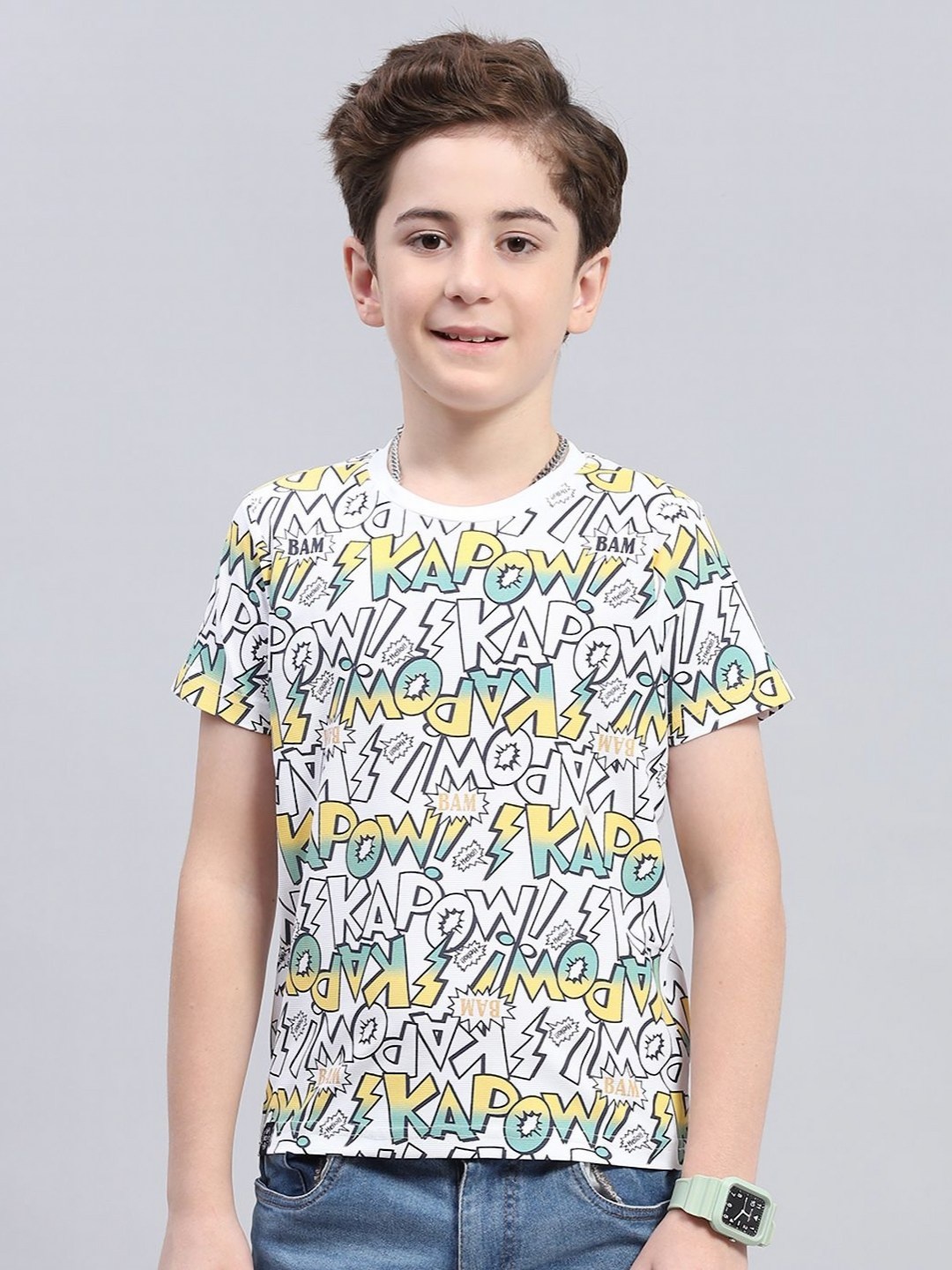 

Monte Carlo Boys Floral Printed Pockets T-shirt, White