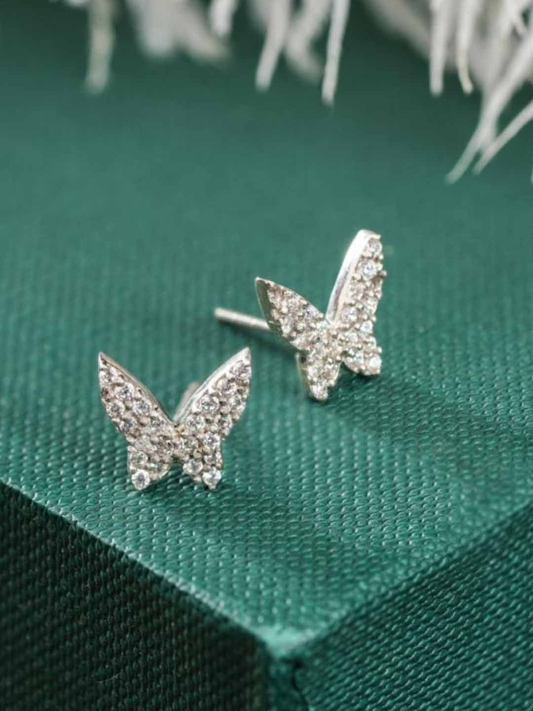 

Soraya Luxe 925 Sterling Silver Rhodium Plated Studded Butterfly Studs