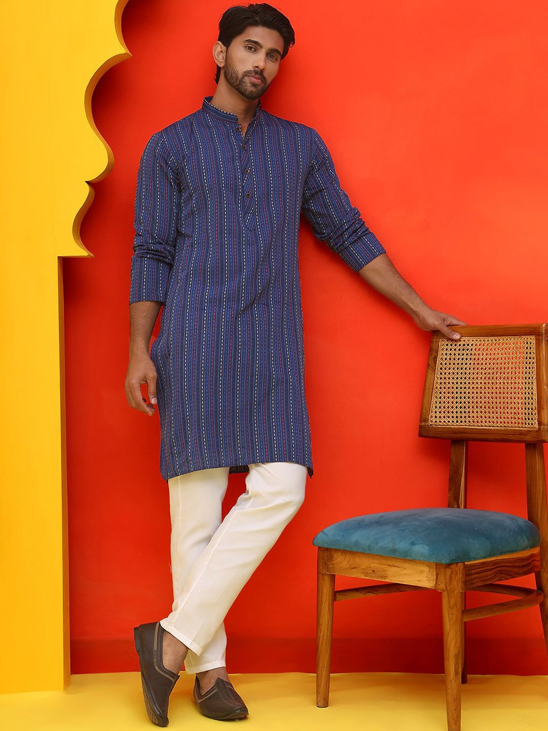 

Anouk Rustic Men Regular Kurta with Pyjamas, Blue