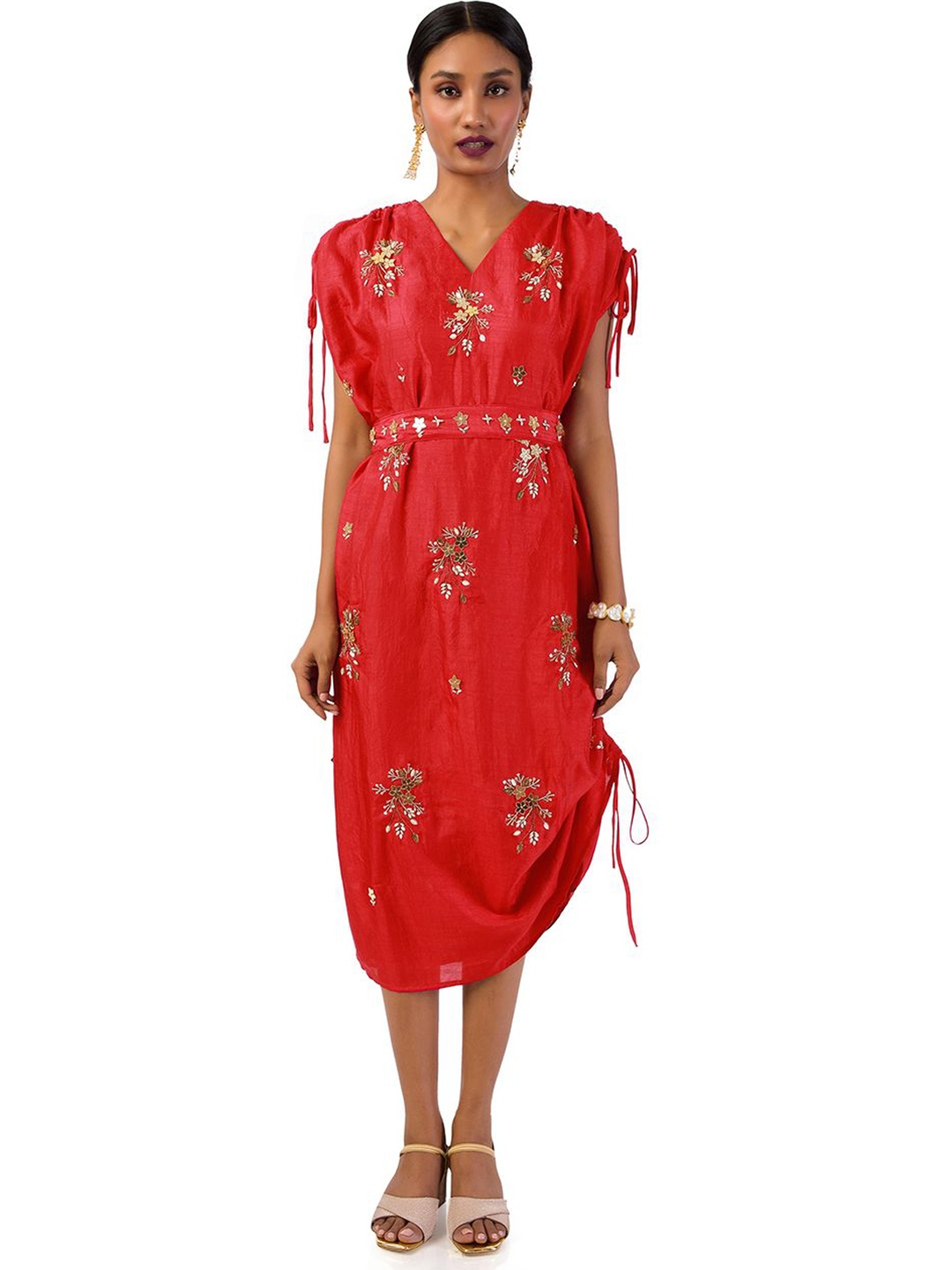 

Mystake By Meghna Shah Print Fit & Flare Midi Dress, Red