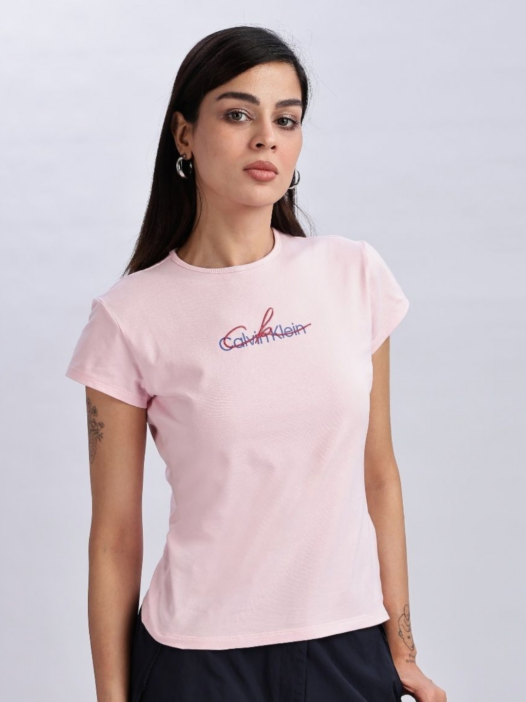 

Calvin Klein Jeans Women Brand Logo Printed Slim Fit T-shirt, Pink