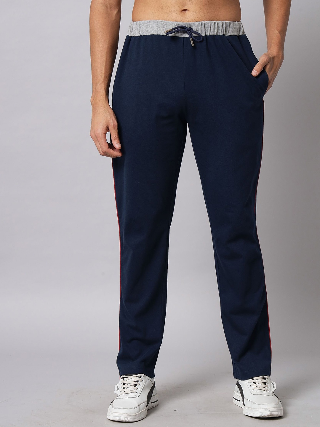 

PRRODALITY Men Cotton Mid Rise Track Pants, Navy blue