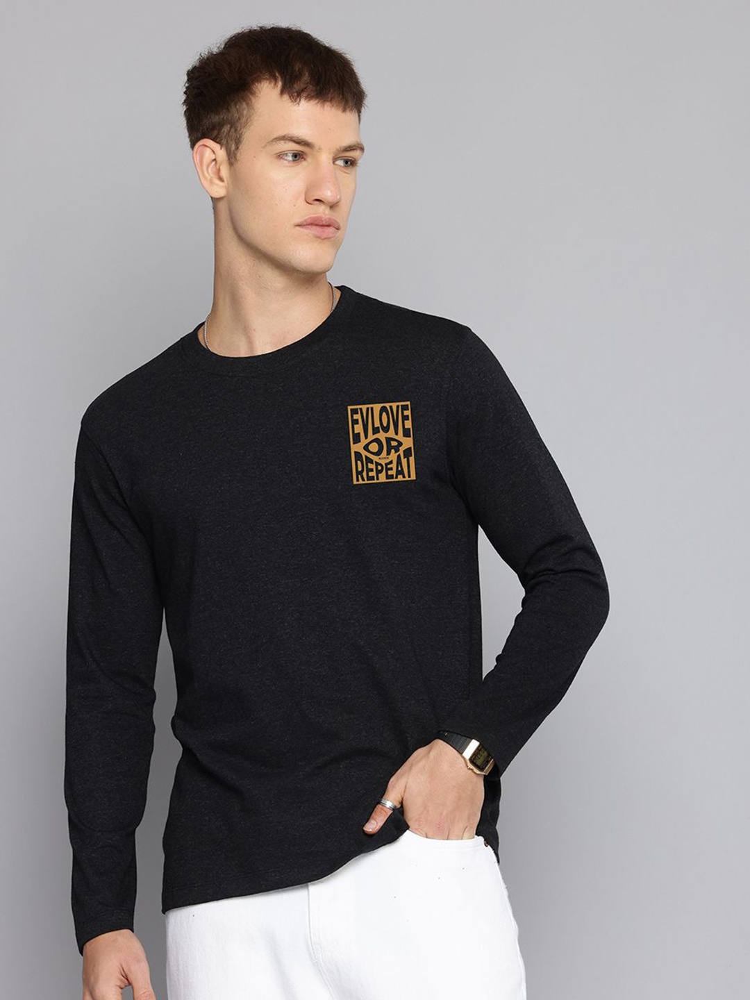 

R.Code by The Roadster Life Co. Men Printed T-shirt, Charcoal