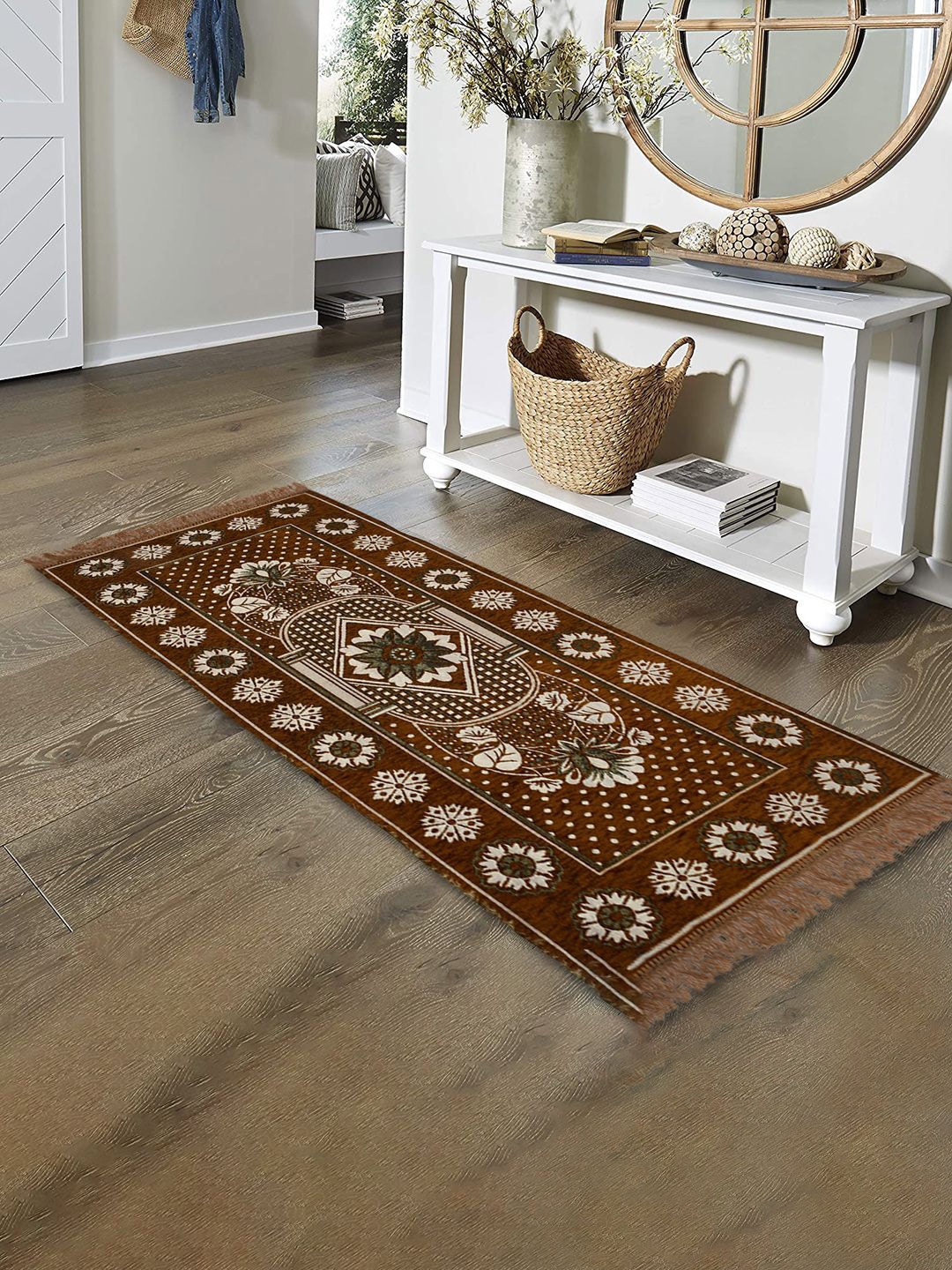 

Kuber Industries Brown Flower print Bedside Runner
