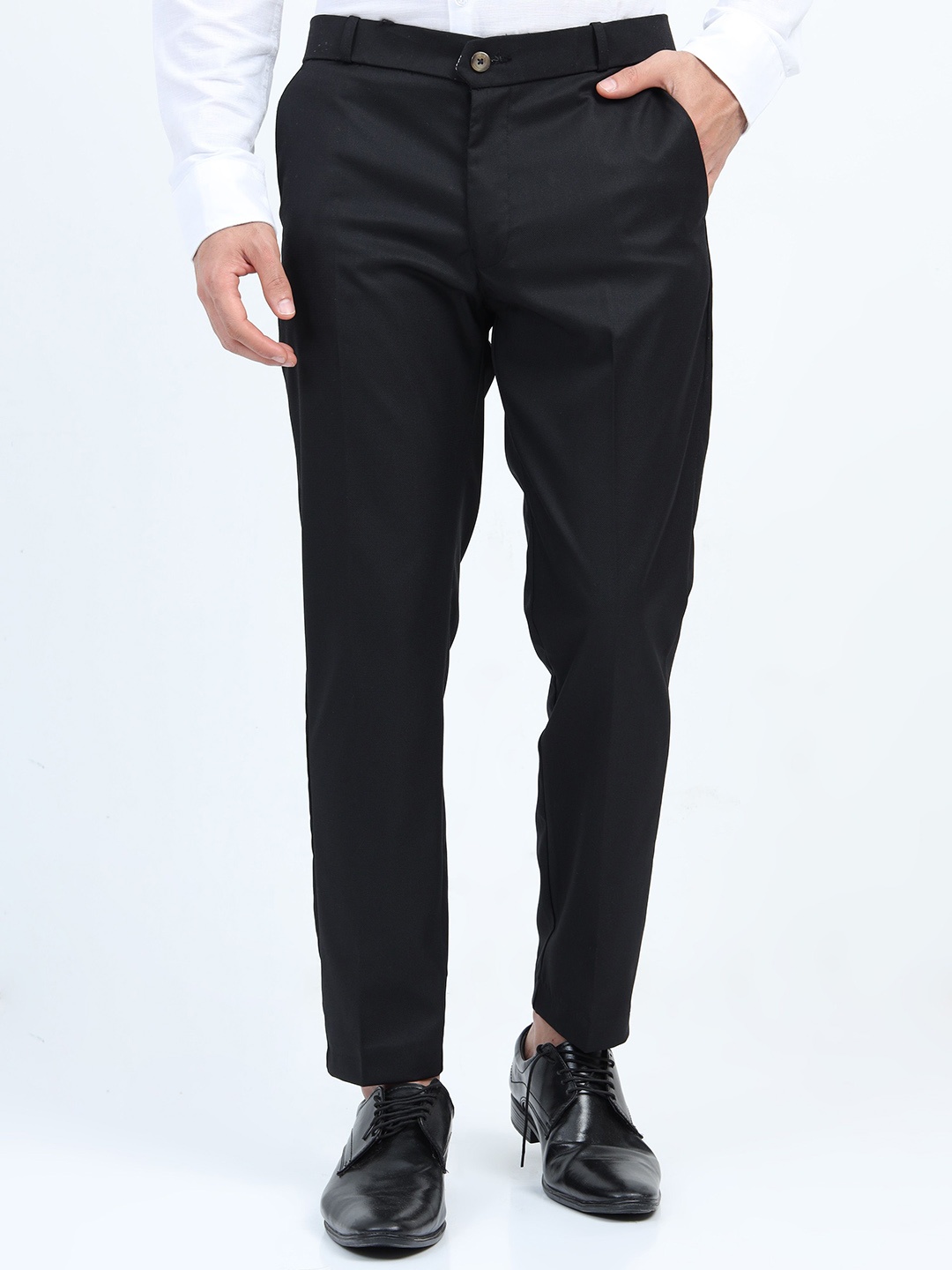 

U.S. PITCHERS Men Smart Tapered Fit Low-Rise Trousers, Black