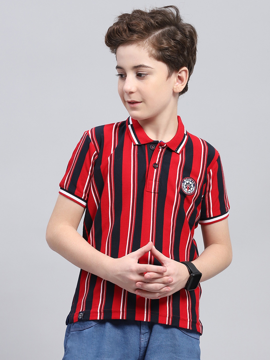 

Monte Carlo Boys Striped Polo Collar T-shirt, Red