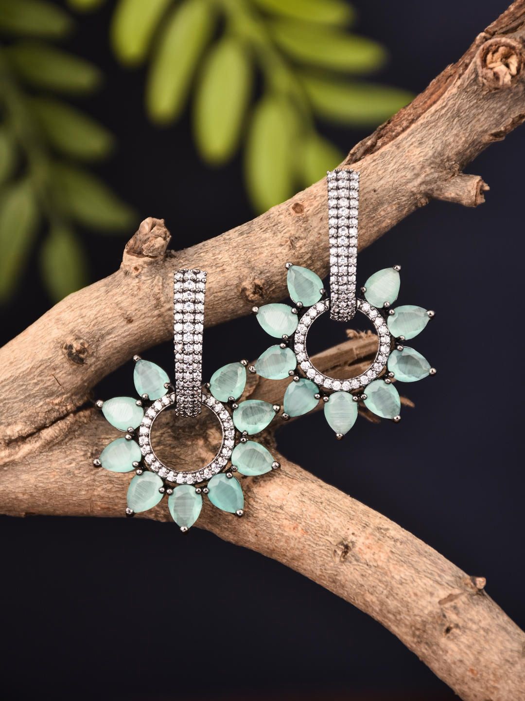 

Reenisaa Leaf Shaped Drop Earrings, Teal