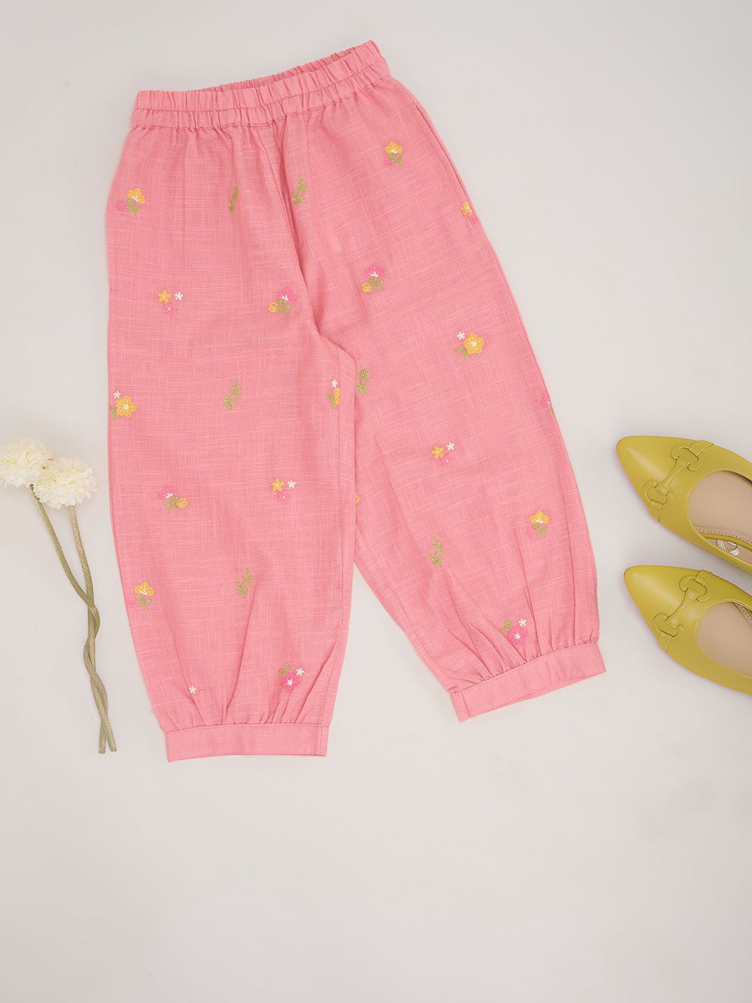 

AKKRITI BY PANTALOONS Girls Floral Printed Loose Fit Cotton Salwar, Peach