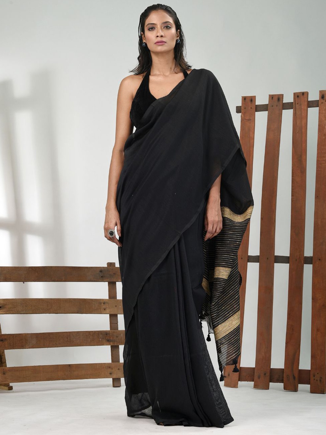 

Charukriti Pure Cotton Saree, Black