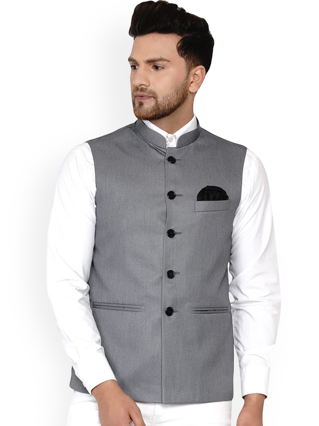 

VEERA PARIDHAAN Mandarin Collar Nehru Jacket, Grey