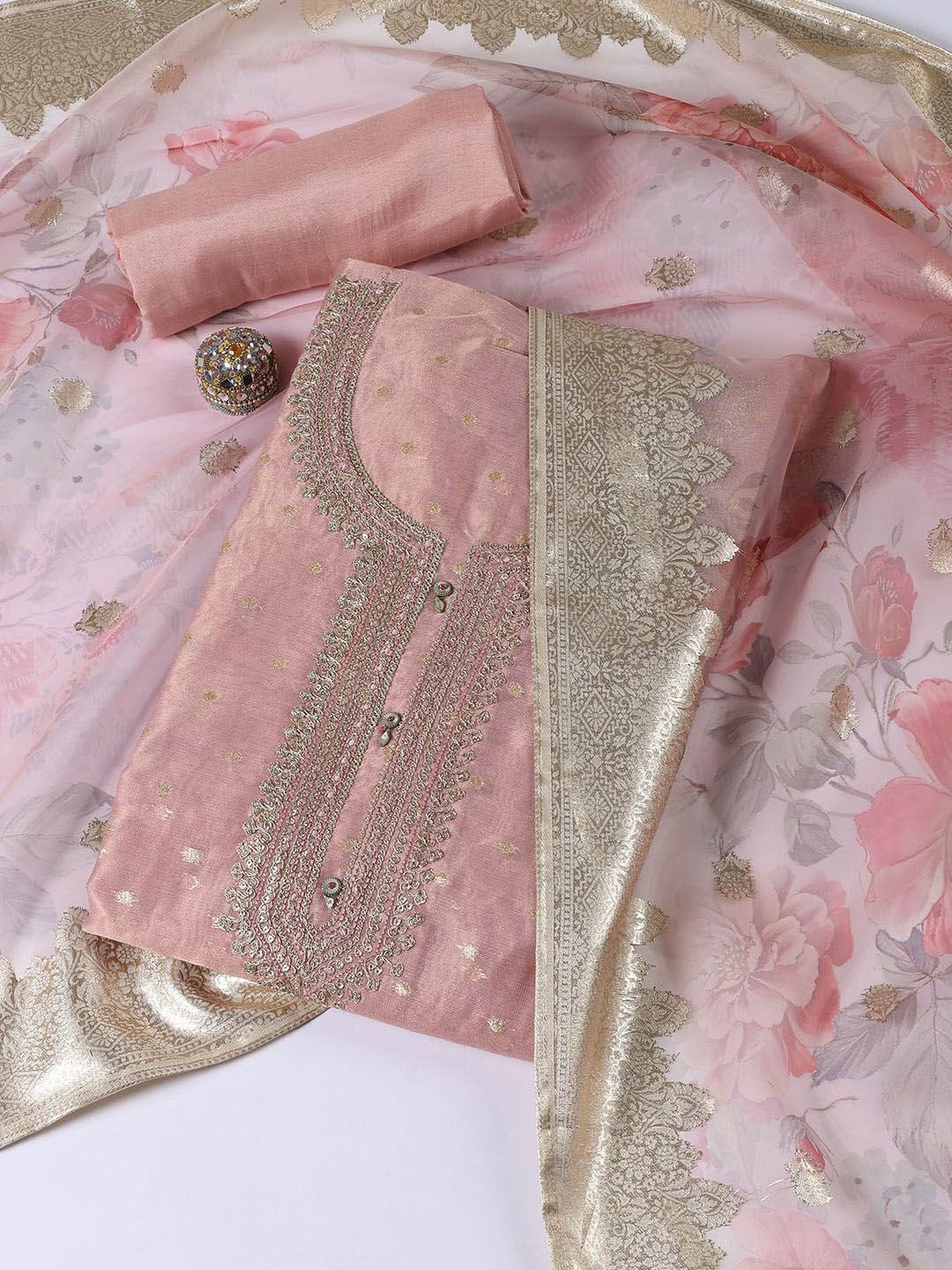 

Meena Bazaar Unstitched Dress Material, Pink