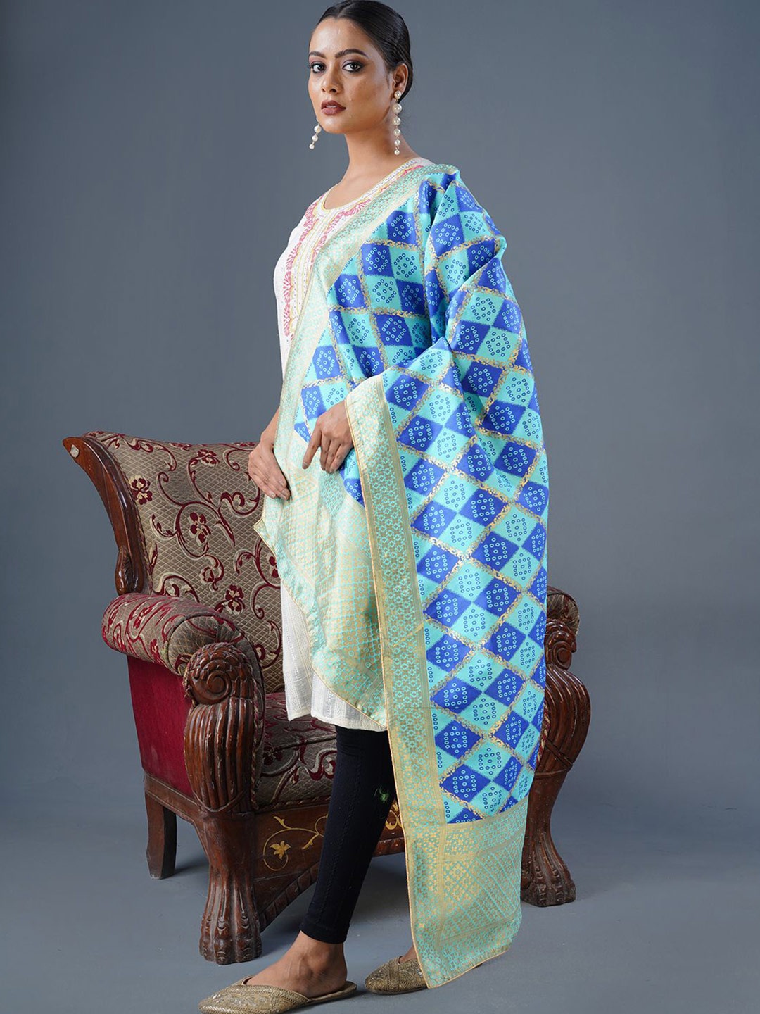 

flaher Woven Design Dupatta with Zari, Blue