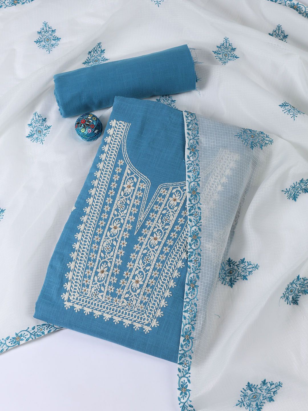 

Meena Bazaar Embroidered Unstitched Dress Material, Blue