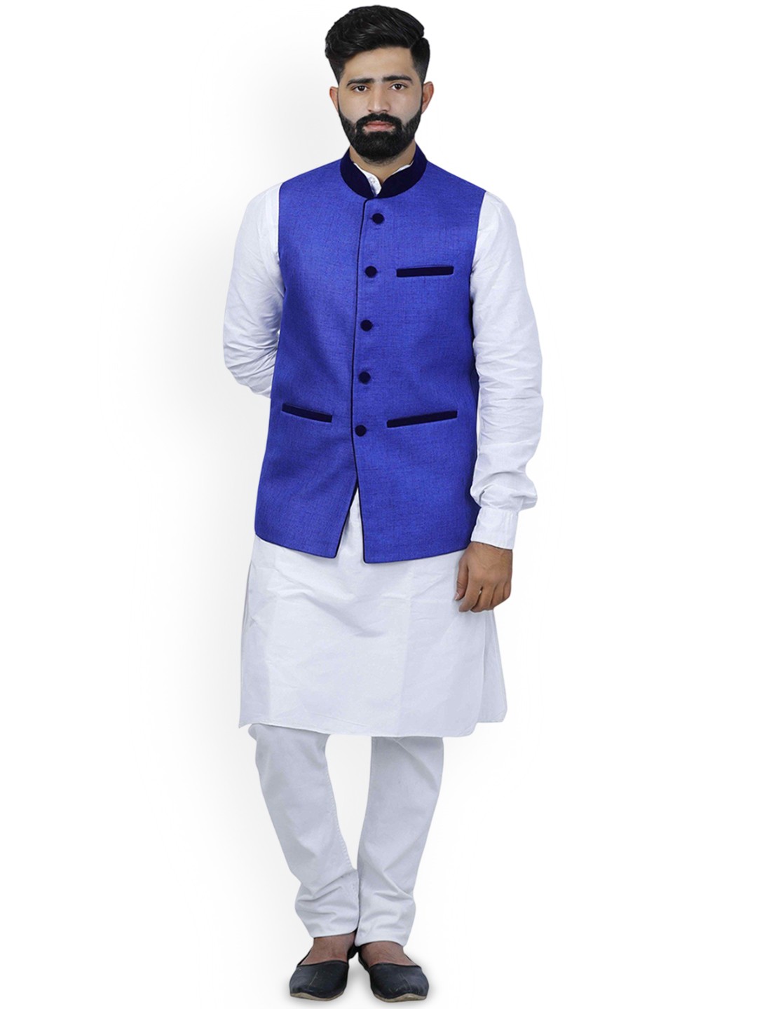 

VEERA PARIDHAAN Mandarin Collar Nehru Jacket, Blue