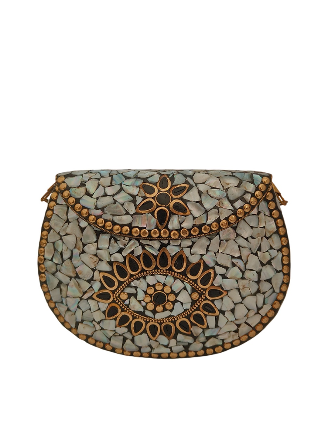 

MAATIR DESIGNS Embellished Half Moon Clutch, Gold