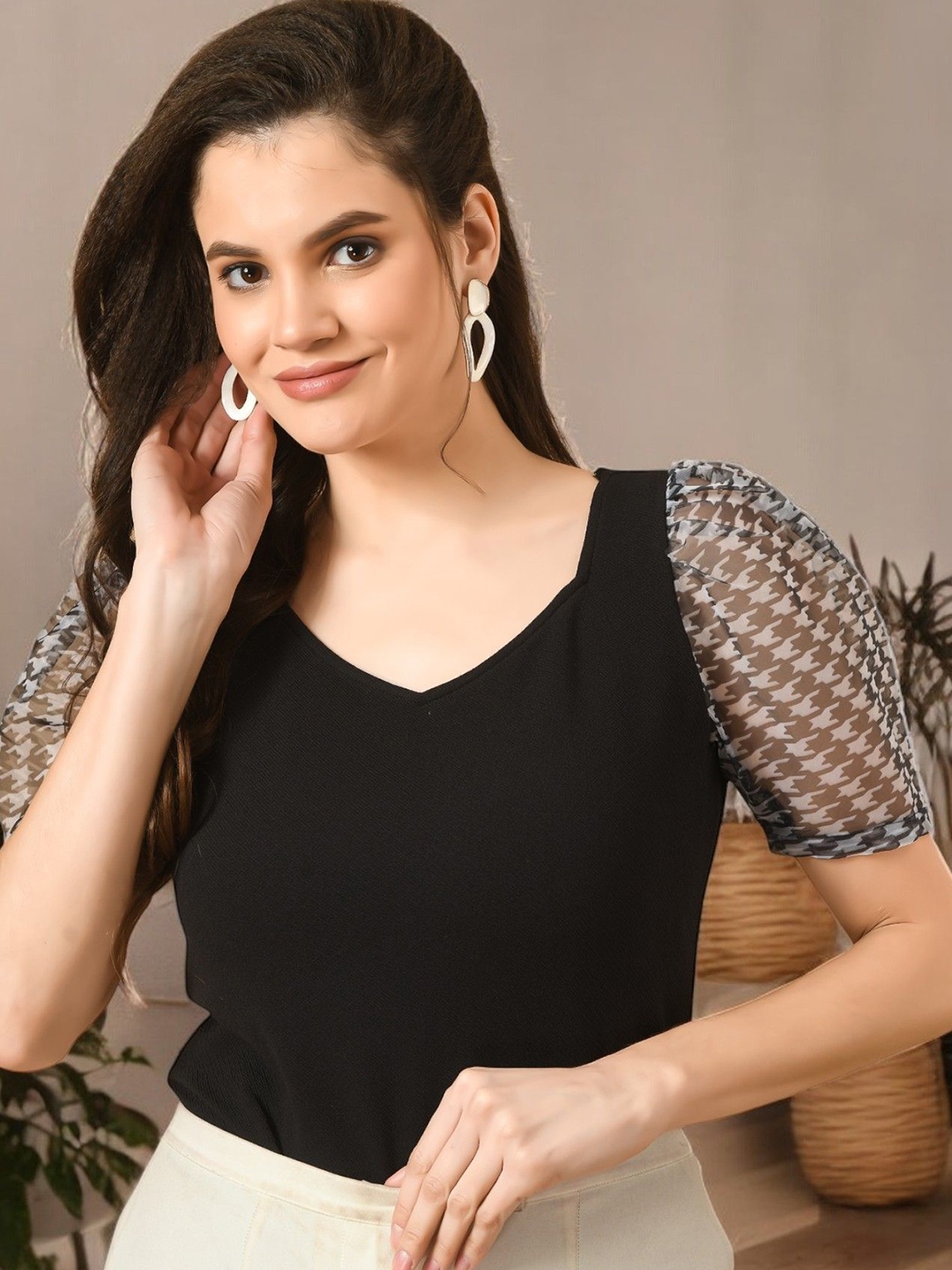 

IUGA Puff Sleeve Top, Black