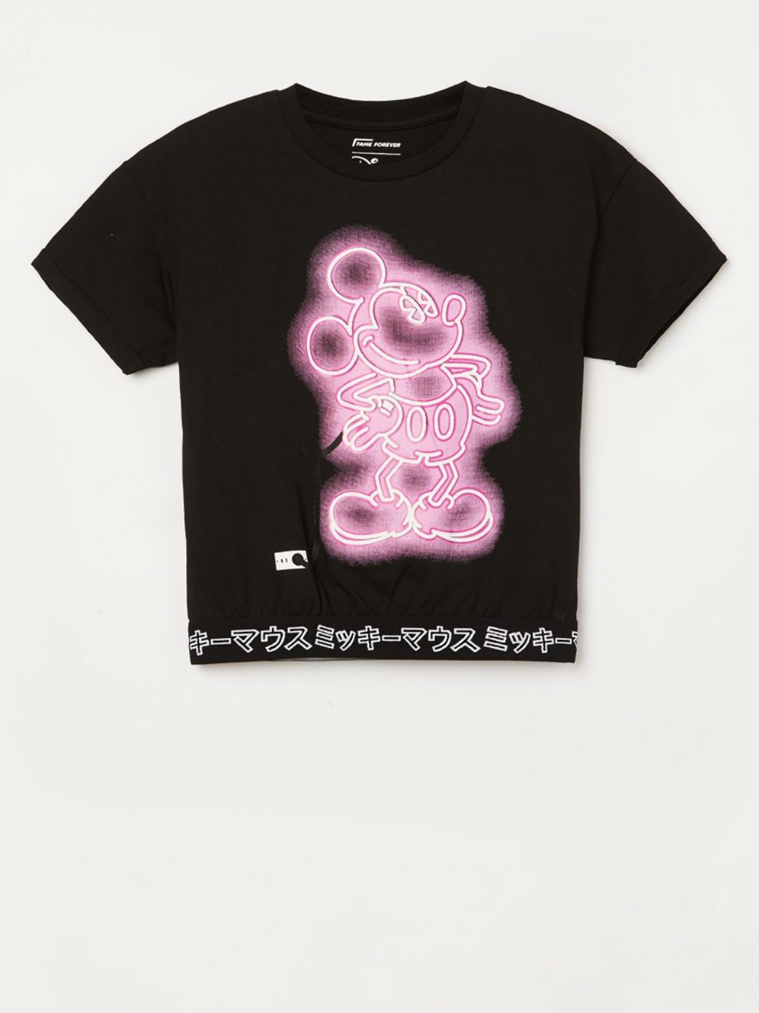 

Fame Forever by Lifestyle Girls Mickey & Friends Printed Cotton T Shirt, Black
