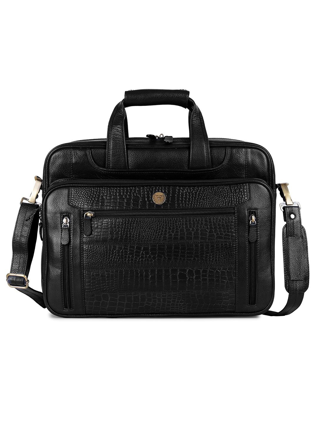 

Steve Jhonson Men Leather Laptop Bag, Black