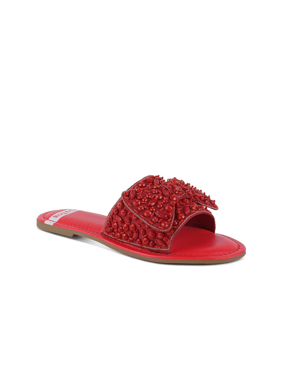 

RAG & CO Women Embellished Open Toe Flats, Red