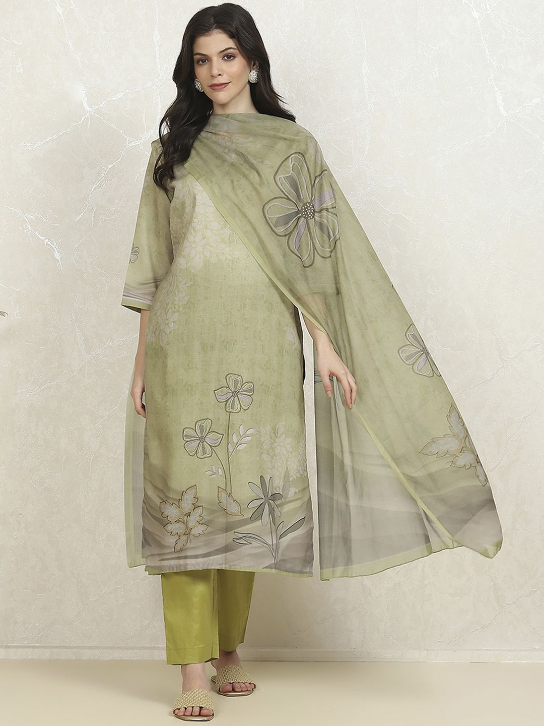 

Biba Pure Cotton Semi-Stitched Dress Material, Green