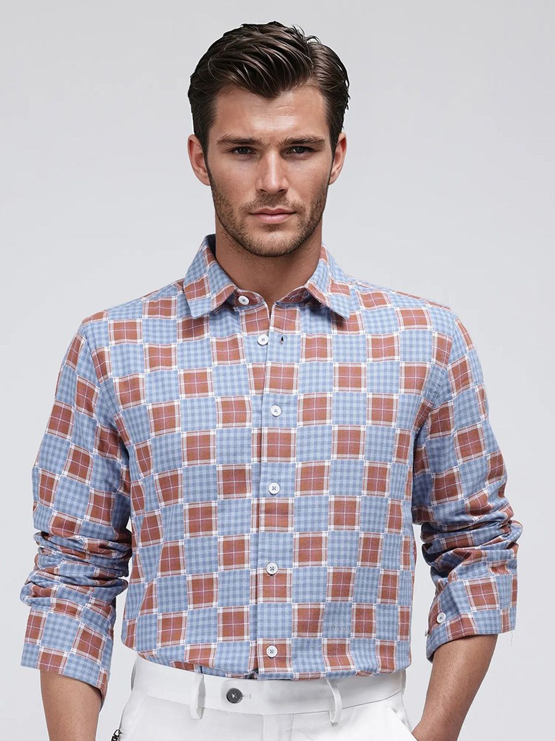 

RARE RABBIT Men Comfort Opaque Checked Casual Shirt, Blue