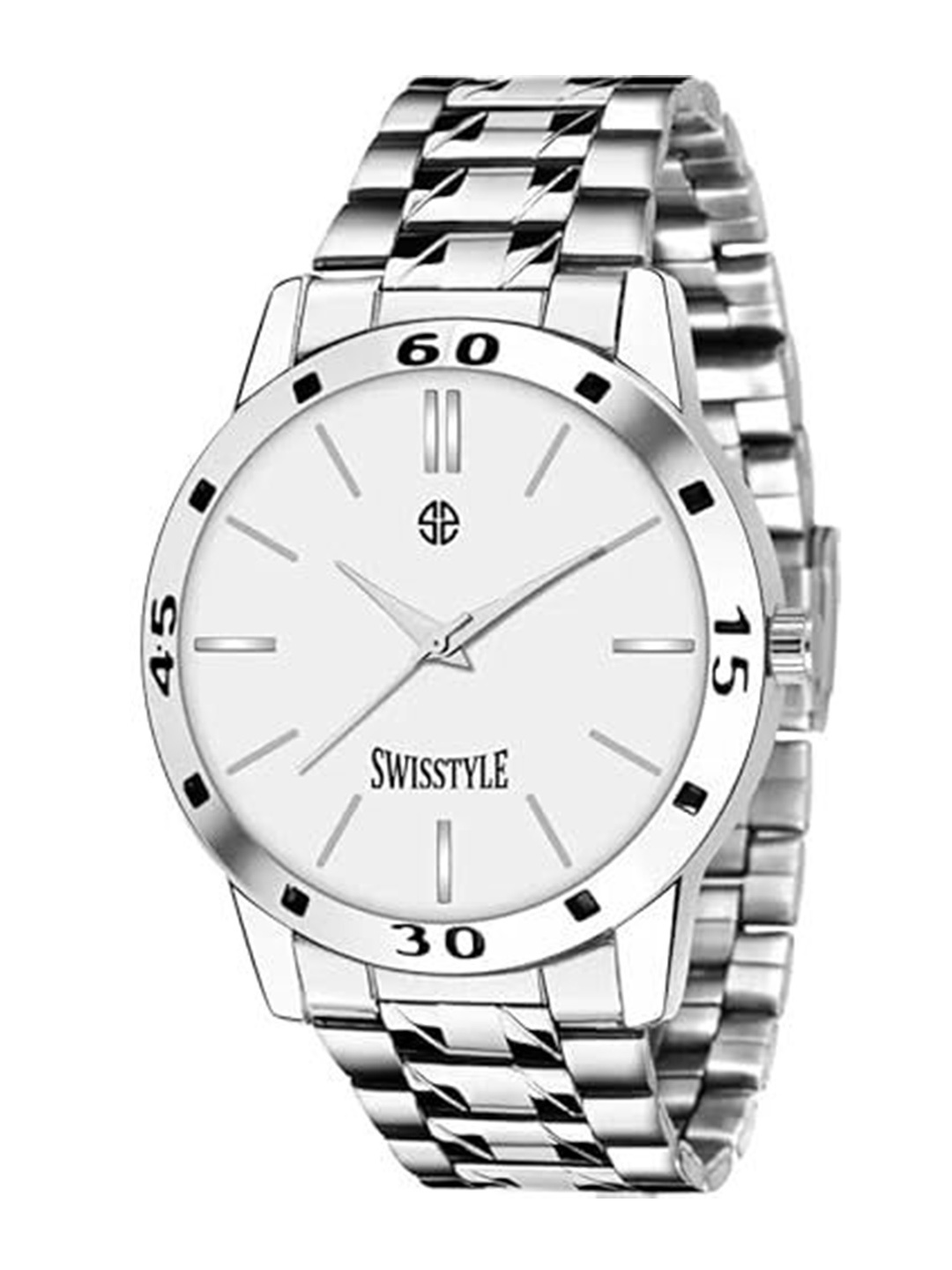 

SWISSTYLE Men Brass Embellished Dial & Stainless Steel Straps Analogue Watch SS-GR076-WHT-CH, White