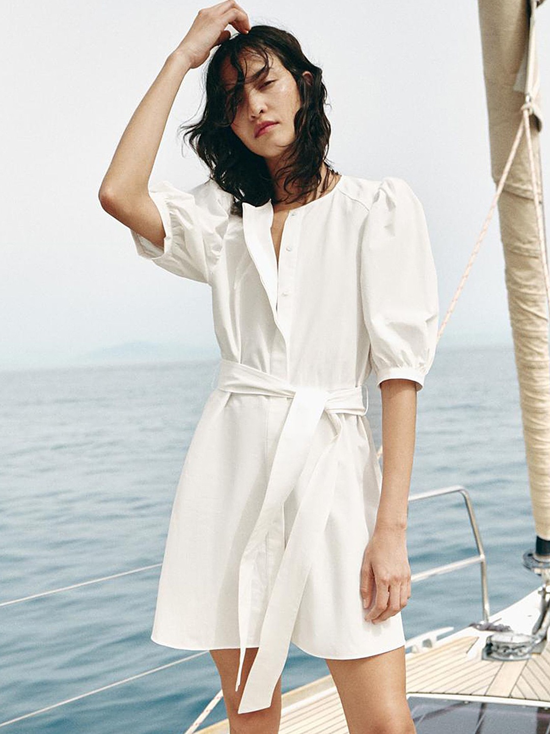 

LULU & SKY Puff Sleeve A-Line Dress, White
