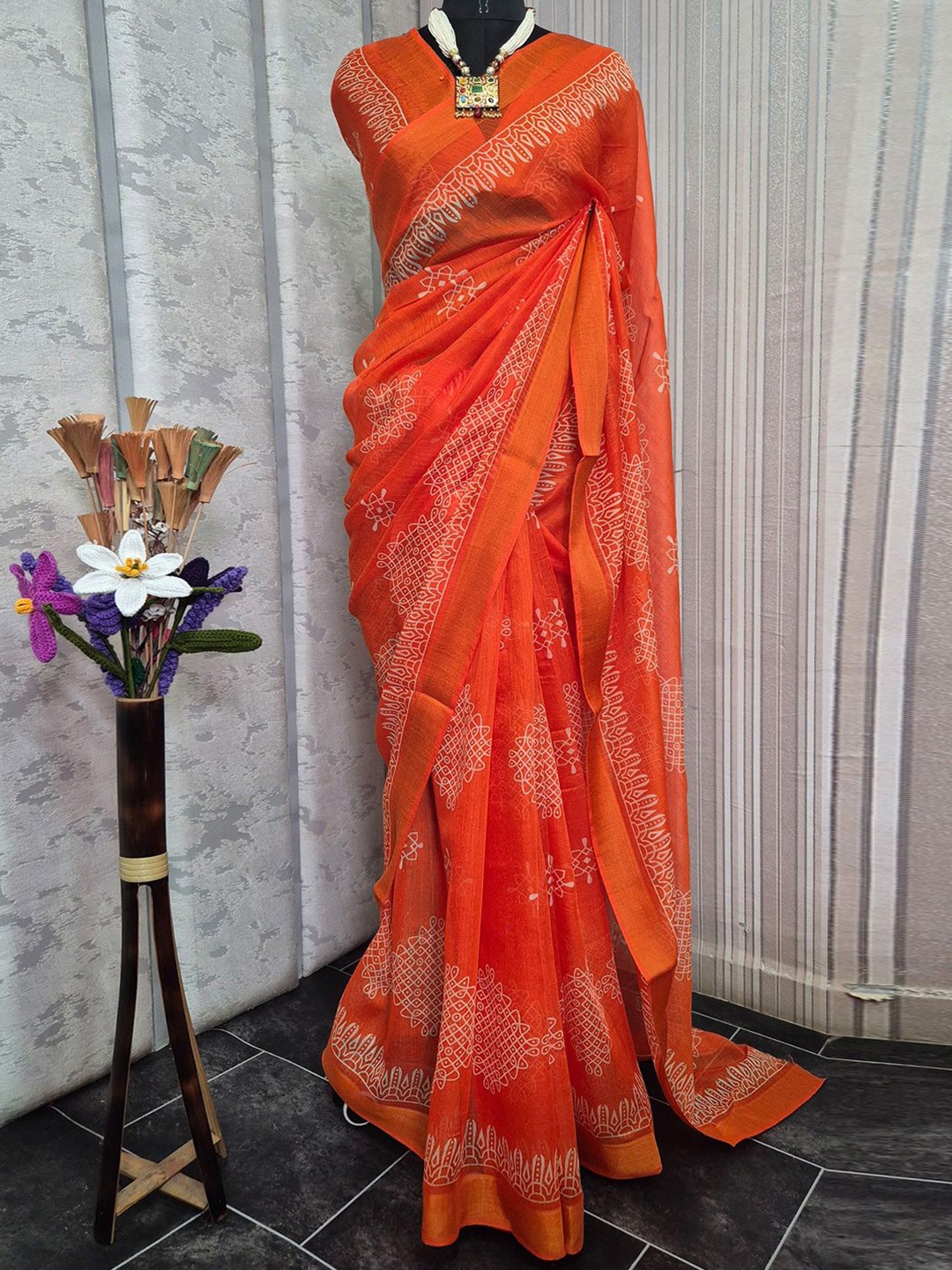 

Anouk Rustic Ethnic Motifs Zari Muga Saree, Orange