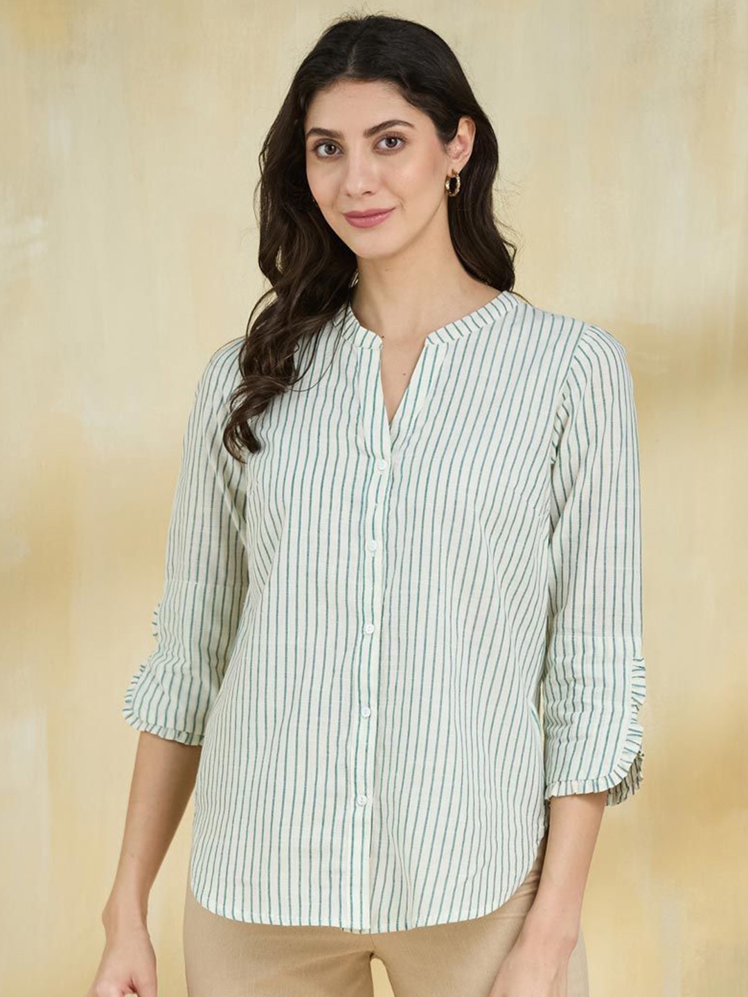 

Fabindia Women Opaque Striped Casual Shirt, White