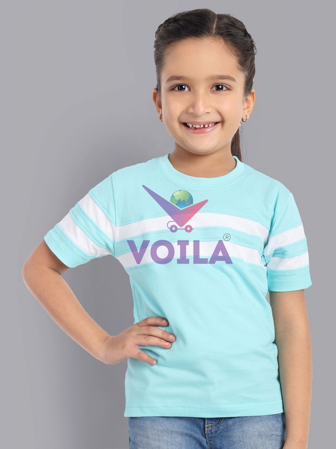 

Billion Girls Striped T-shirt, Turquoise blue
