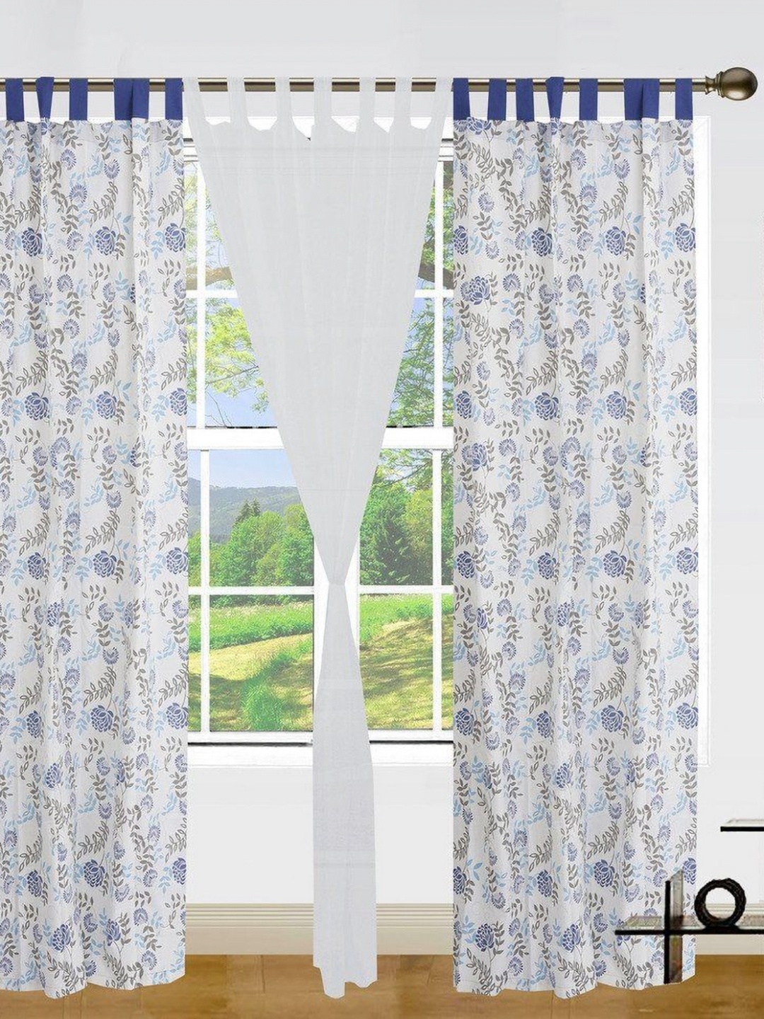 

Dekor World White Set of 3 Floral Long Door Curtain