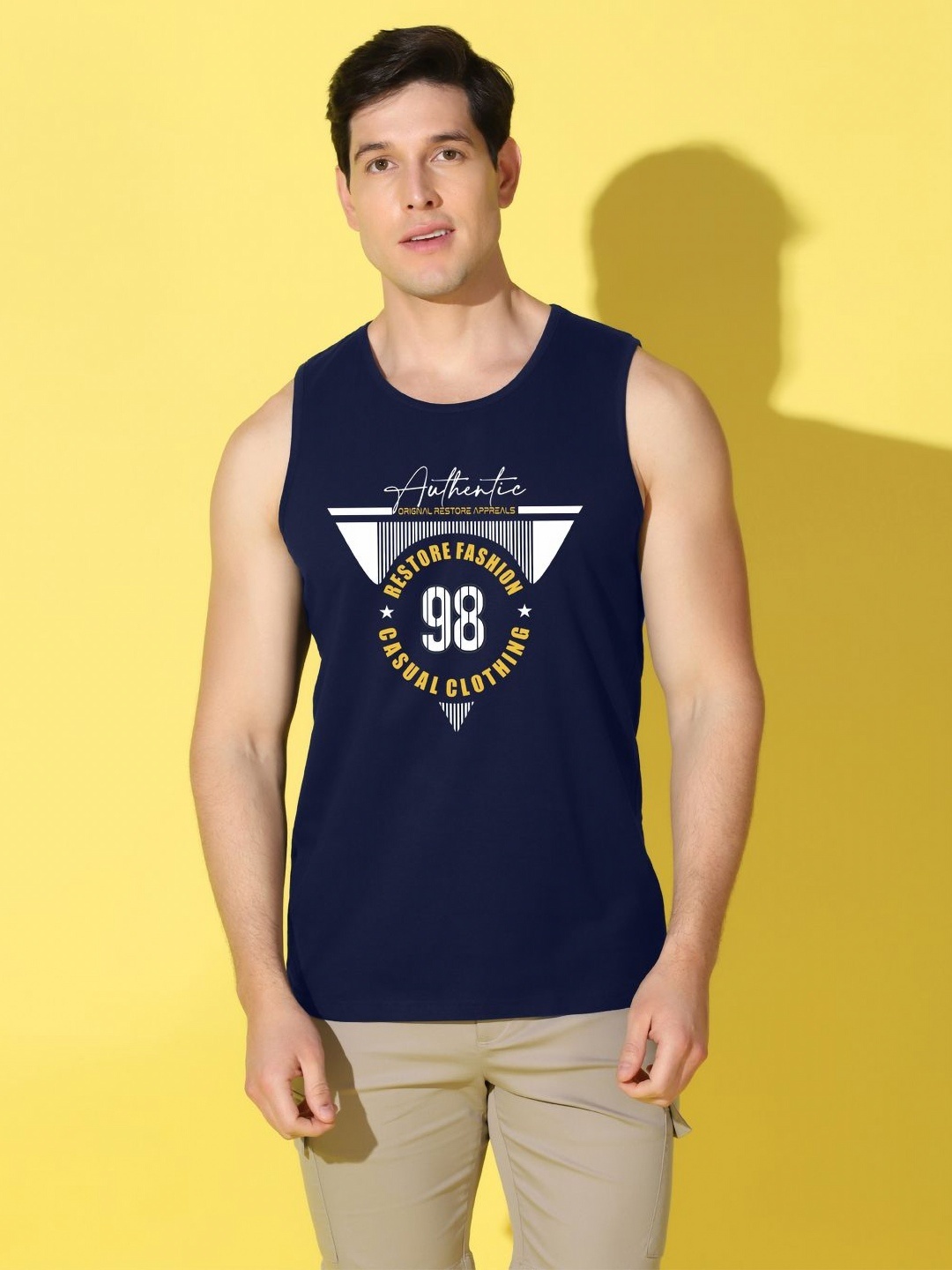 

WOOSTRO Men Typography Printed Applique Slim Fit T-shirt, Navy blue
