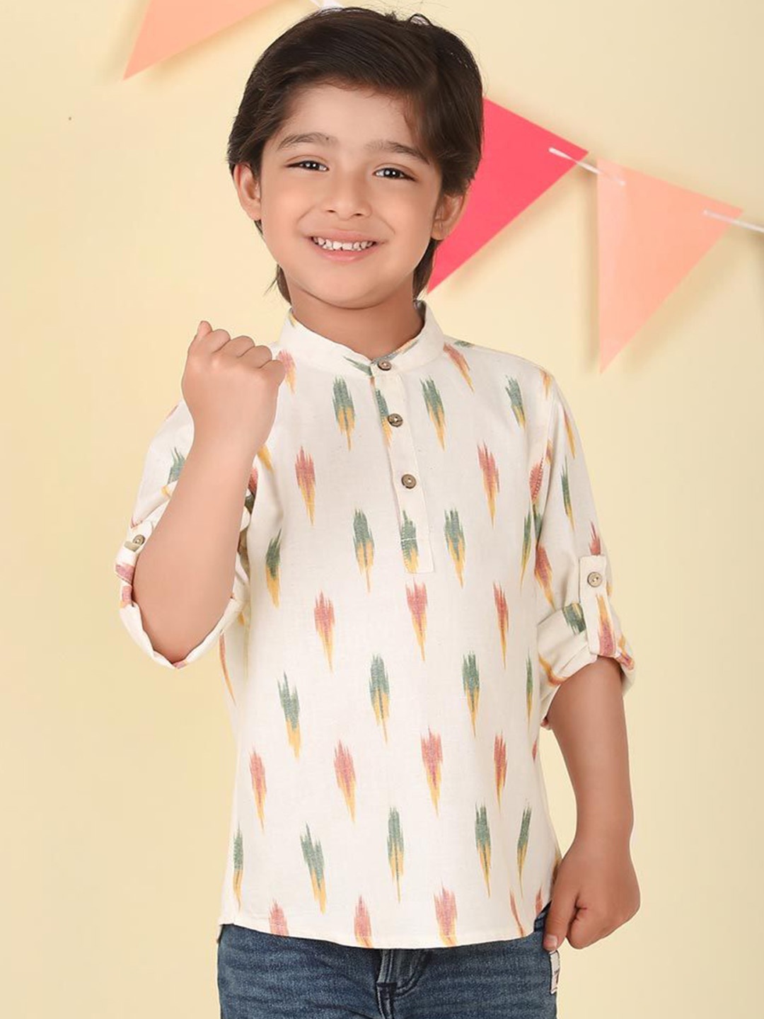 

Fabindia Boys Geometric Thread Work Kurta, Off white