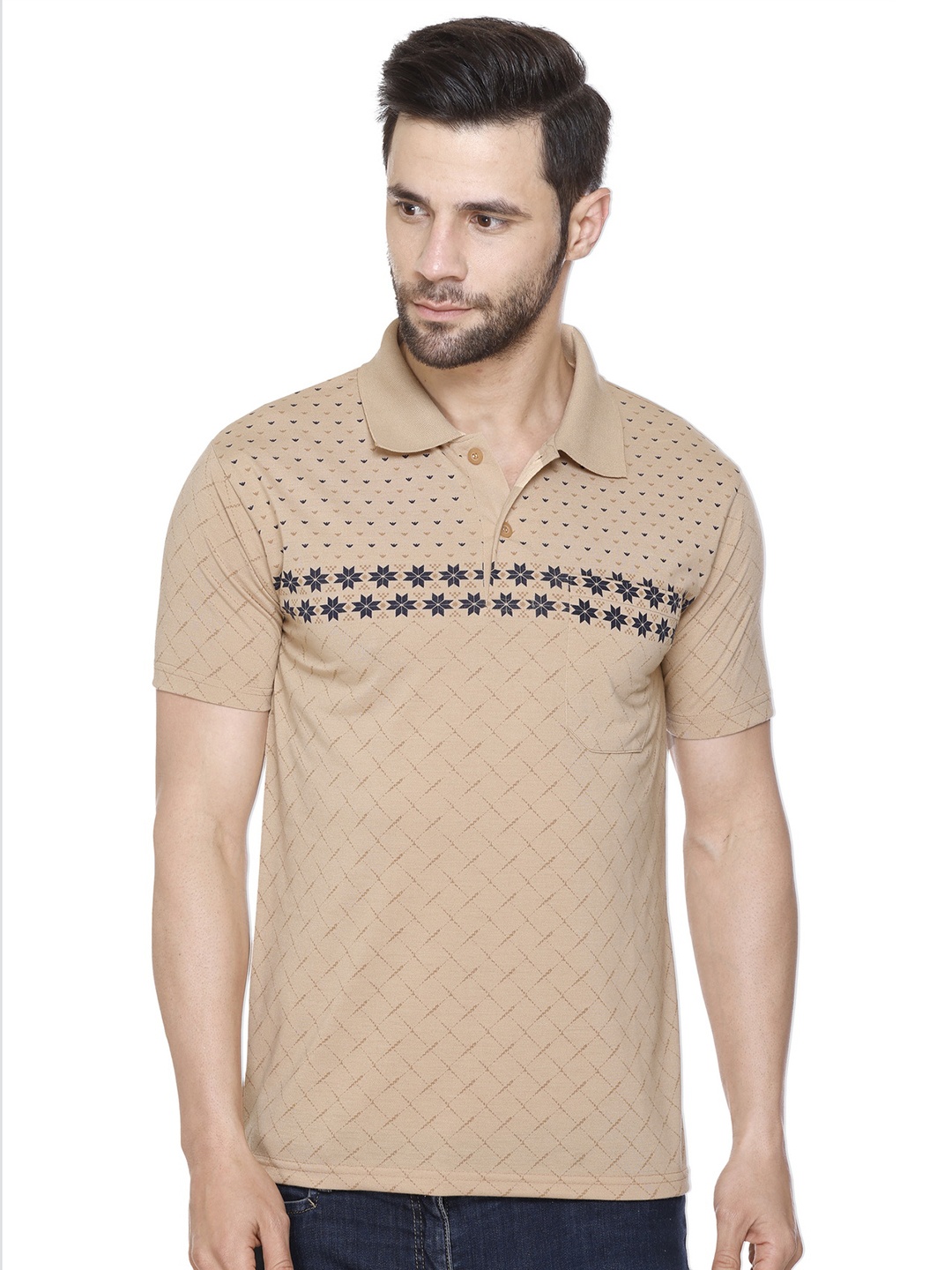 

Yoorix Men Polo Collar T-shirt, Beige