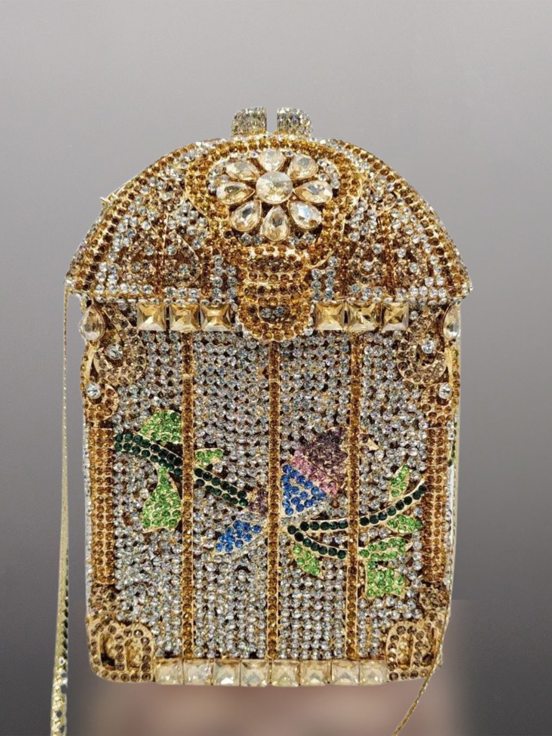 

PURPLE WINGS Embellished Structured Sling Bag, Gold