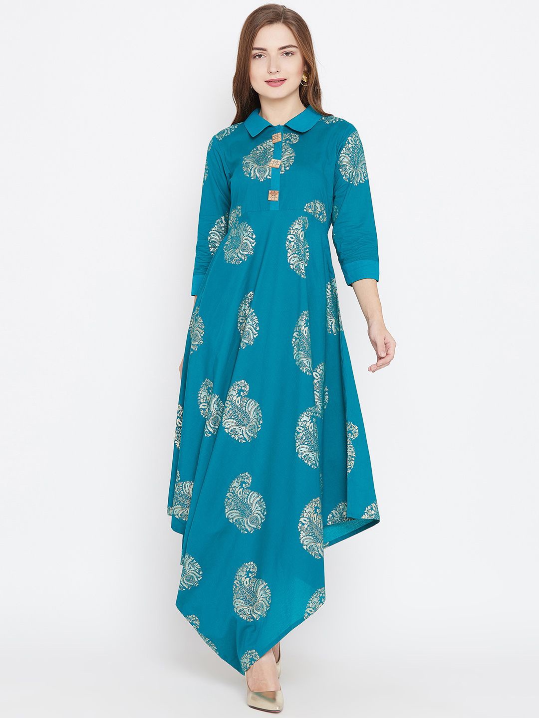 

Dillen Women Paisley Printed Block Print Kurta, Green