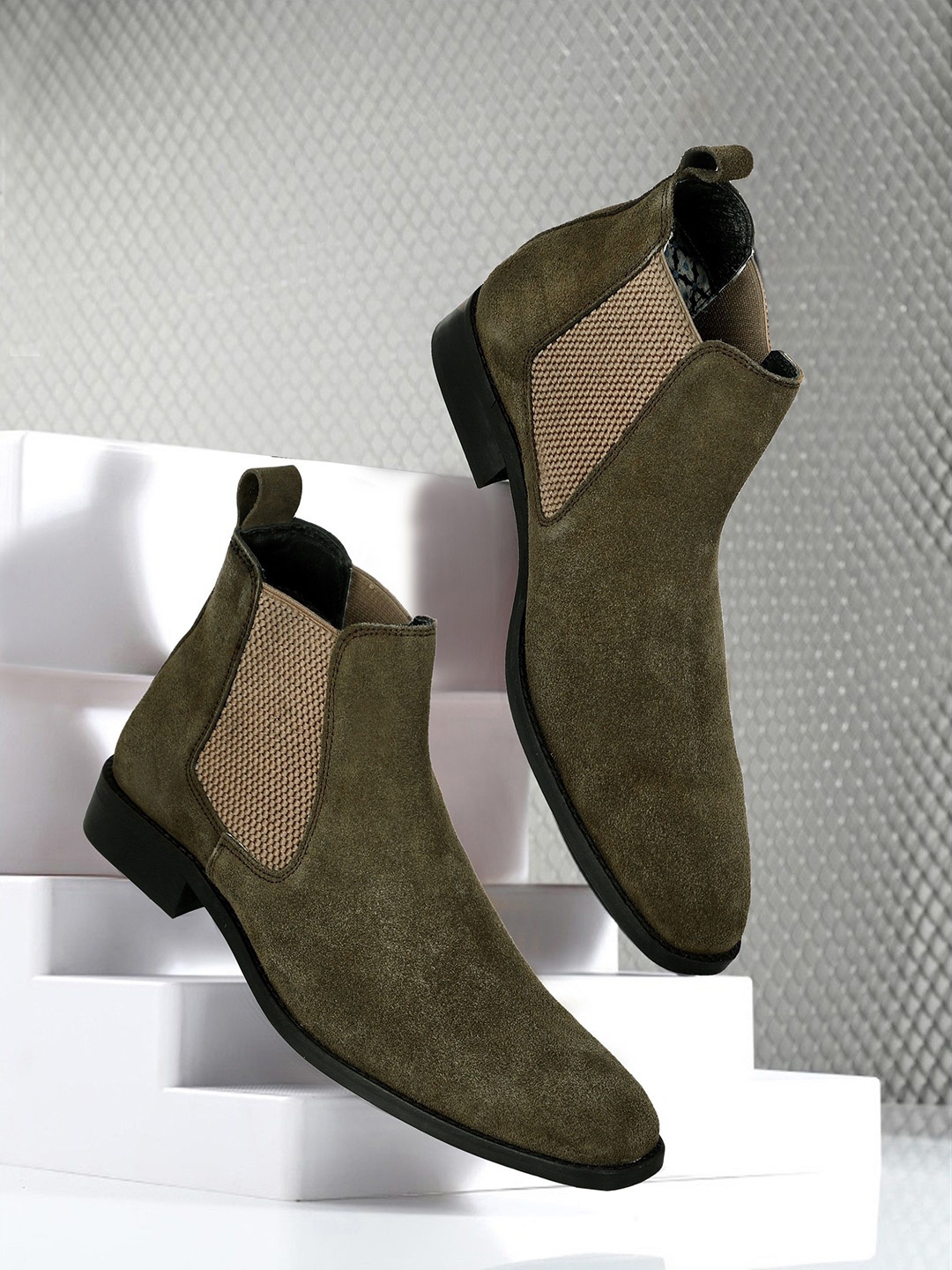 

ITALIAN ELEGANZA Men Slip On Chelsea Boots, Khaki