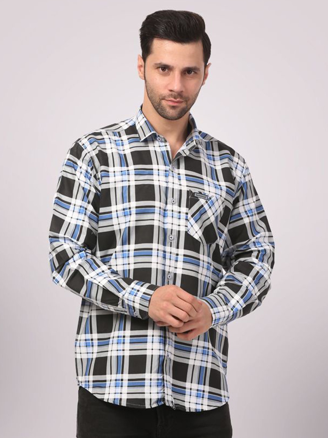 

CLUBWIN Men Tartan Checks Opaque Checked Formal Shirt, Blue