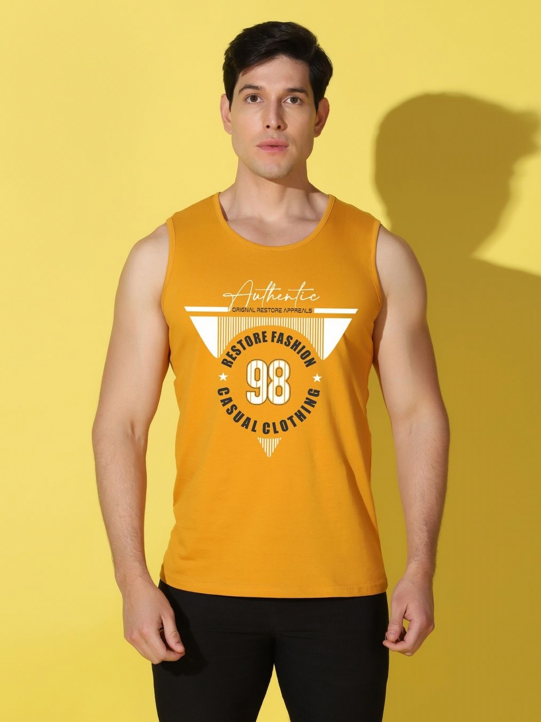 

WOOSTRO Men Typography Printed Applique Slim Fit T-shirt, Mustard