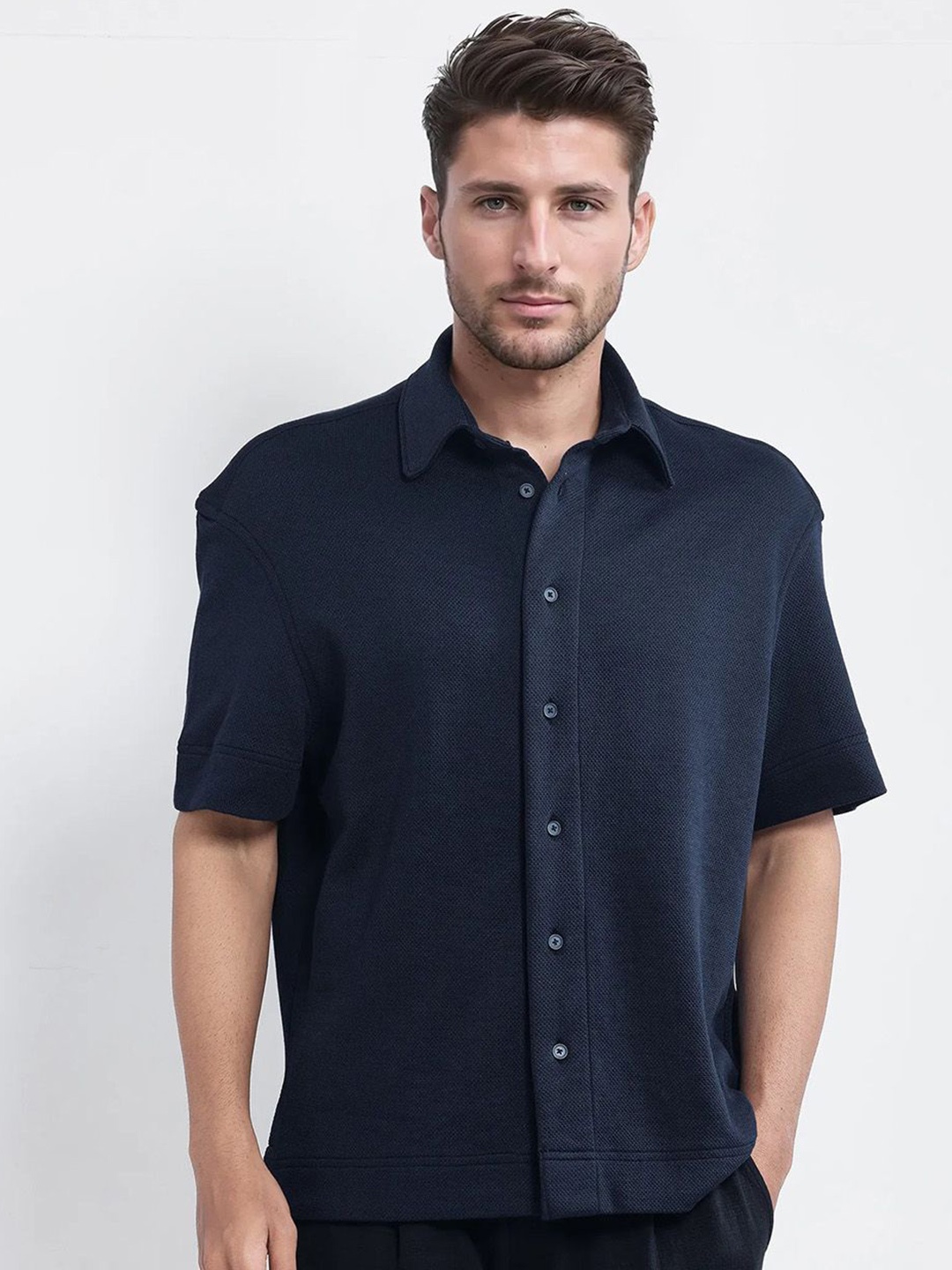 

RARE RABBIT Men Comfort Boxy Opaque Casual Shirt, Navy blue