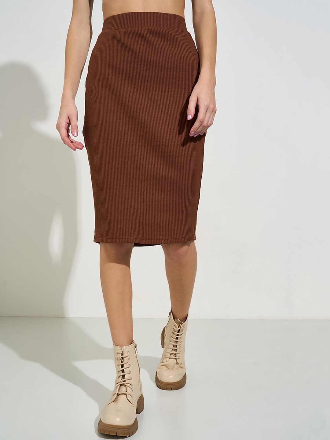 

People Knee-Length Pencil Skirt, Brown