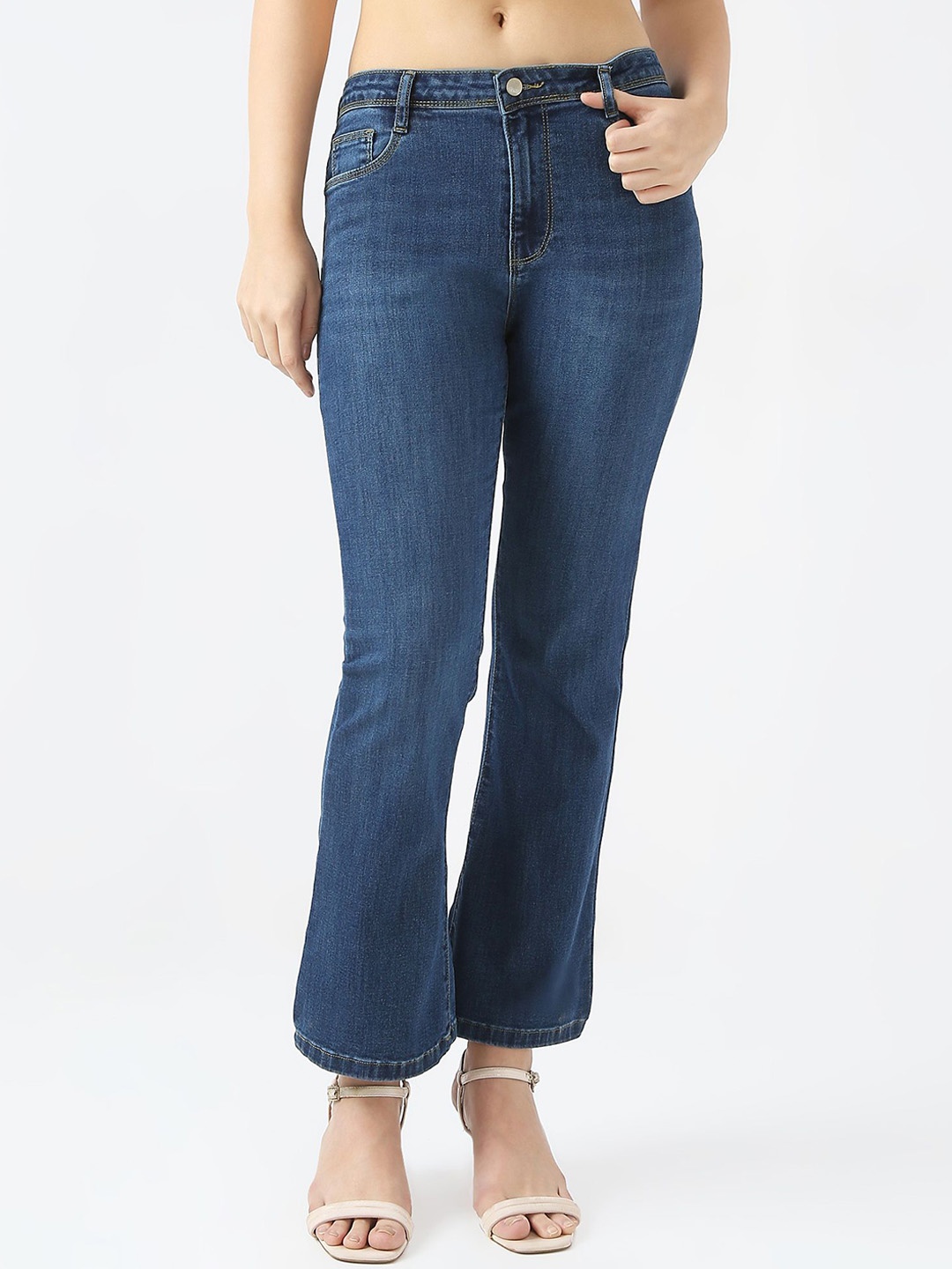 

Kraus Jeans Women Flared High-Rise Light Fade Jeans, Blue