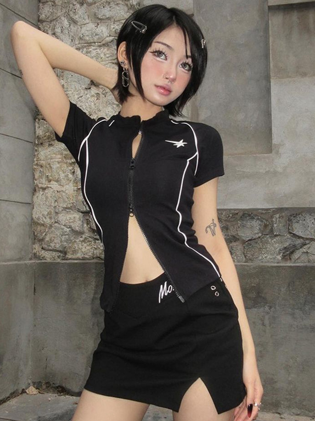 

LULU & SKY Mandarin Collar Top, Black